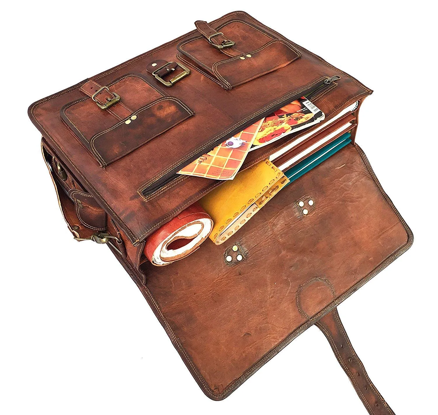 "Imported Vintage Handmade Leather Messenger Bag: Classic Style with Timeless Elegance" - Image 4