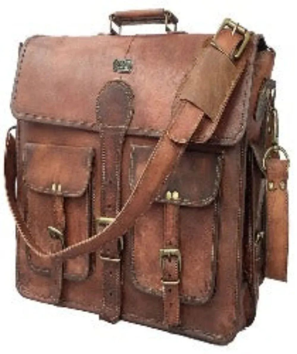 "Imported Vintage Handmade Leather Messenger Bag: Classic Style with Timeless Elegance" - Image 2