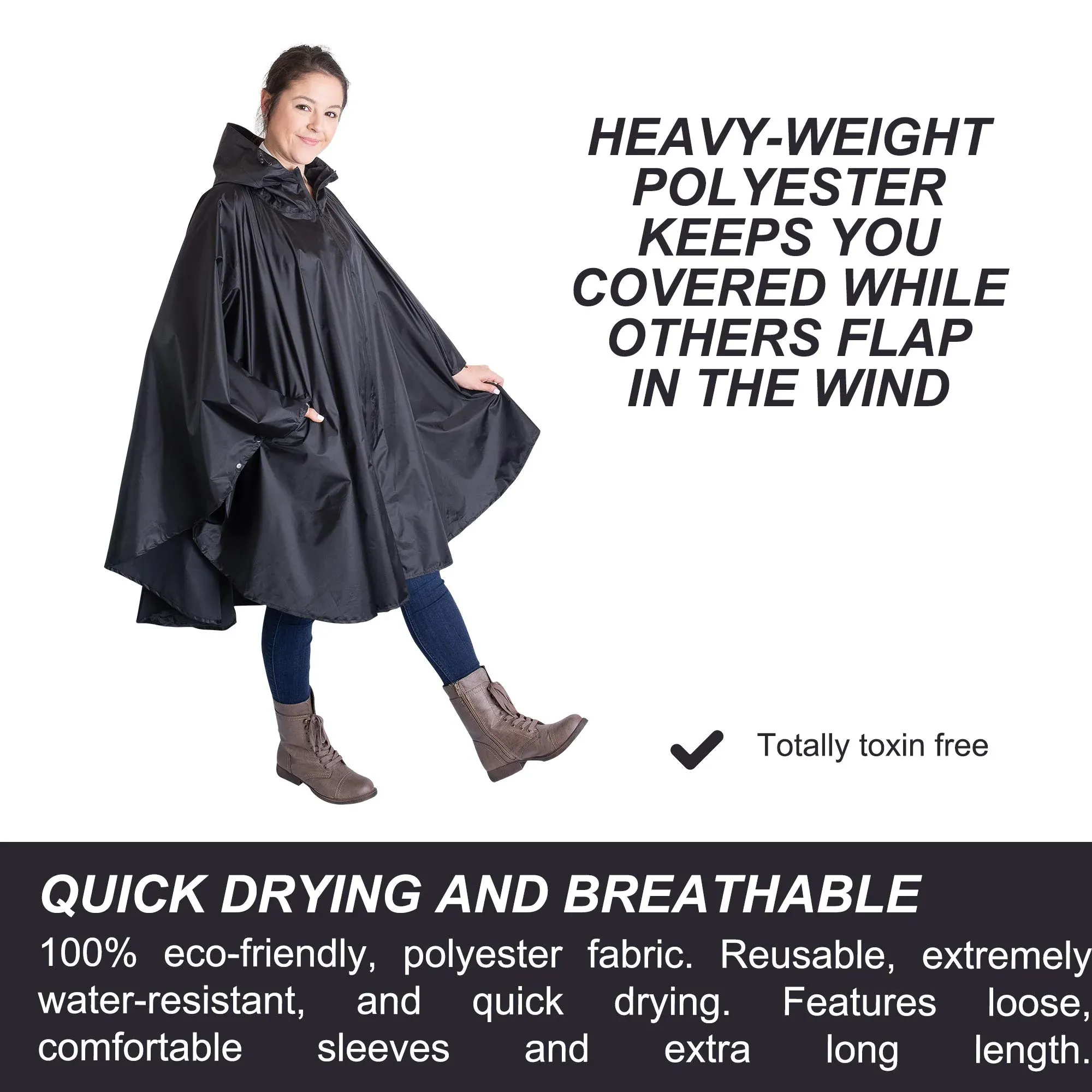 "Heavy Duty Rain Poncho for Backpacking - Waterproof Lightweight for Adults, Military, Emergency - Camping, Men, Women - One Size Black" - Image 7